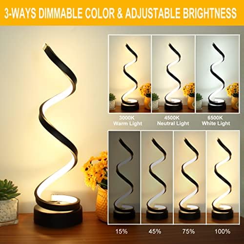 Modern Table Lamp Set of 2, Dimmable Spiral Desk Lamps for Bedside, 12W LED with 3 Color & 10 Brightness Levels, Perfect for Bedroom & Living Room (Black)