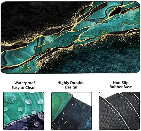 Keyboard Mouse Pad Set, Extended Mouse Pad+Keyboard Wrist Rest Support, Memory Foam Ergonomic Easy Typing, 3Pcs (35.4×15.7 in) Desk Pad Set for Home Office Study Game - Malachite Marble