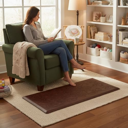J&V TEXTILES Medallion Embossed Kitchen Mat Cushioned Anti Fatigue Floor Mat, Thick Non Slip Waterproof Kitchen Rugs and Mats,Heavy Duty Foam Standing Mat for Kitchen (Burgundy, 17" X 28")