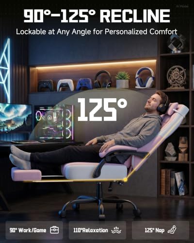 GTPLAYER Big & Tall Gaming Chair, Wide Seat with Footrest, Pink