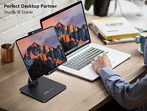 iPad Holder Stand, Heavy Aluminum Alloy Multi-Angle Foldable Tablet Stand Holder for 4.7''- 13'' Screen Surface Pro Series, iPad Series, Pro, Mini, Air, Samsung Galaxy Tabs and More (Dark Grey)