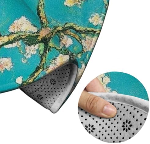 Machine Washable Modern Round Area Rug, Room Sofa Yoga Soft Round Carpet, Home Decor Non Slip Kitchen Office Circle Rug Beautiful Apricot Flower Blossom Art, 24inch
