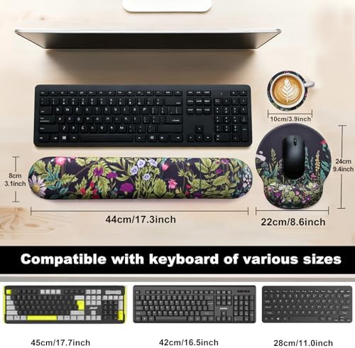Keyboard Wrist Rest Mouse Pad with Wrist Support, Gaming Mousepad with Non-Slip Base, Ergonomic Mouse Wrist Arm Cushion Support for Home Office Laptop Computer, Easy Typing for Pain Relief, Grass
