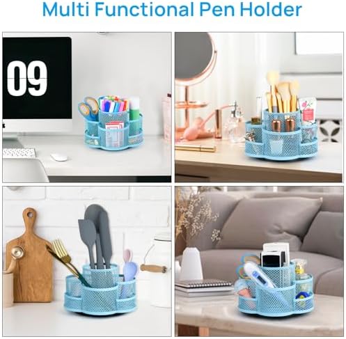 Topwey Sky Blue Rotating Pencil Holder for Desk Office