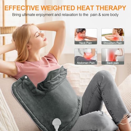 Heating Pad for Neck and Shoulders and Back, Mothers Day Gifts for Mom Wife Grandma, Birthday Gifts for Women, Weighted Neck Heating Pads, Large Heat Pad, 6 Heat Settings 4 Auto-Off, 17"x23" Steely