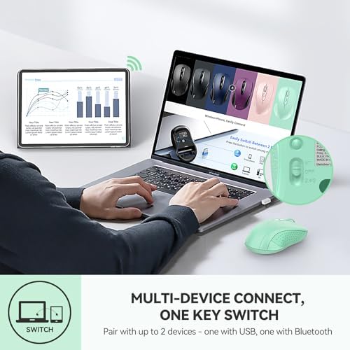 TECKNET 2-in-1 Bluetooth Mouse (BT 5.0/3.0+2.4Ghz), 6-Level 4000 DPI-Green