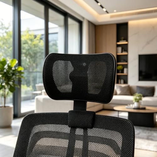 Office Headrest Mesh Ergonomic Attachment Chair Extension Adjustable Neck Support Design Suitable for Workspaces Gaming, Black-D