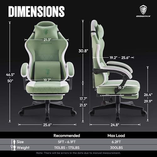 Dowinx Gaming Chair with Footrest, Ergonomic Desk Chair, Green