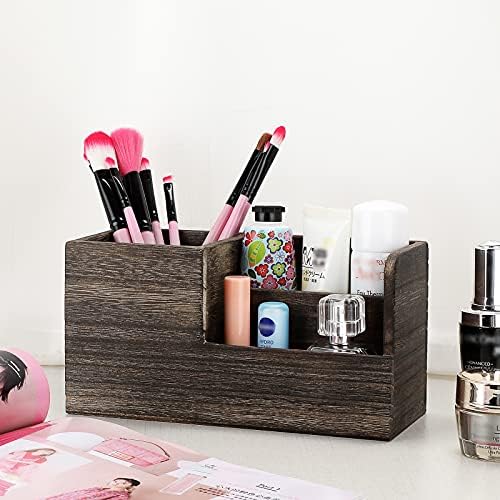 BTSKY Desk Pen Pencil Holder Retro Wood Multi-Function Desk Stationery Organizer Storage Box Pen/Pencil, Business Name Cards Remote Control Holder Office Home Accessories Organizer Vintage Brown