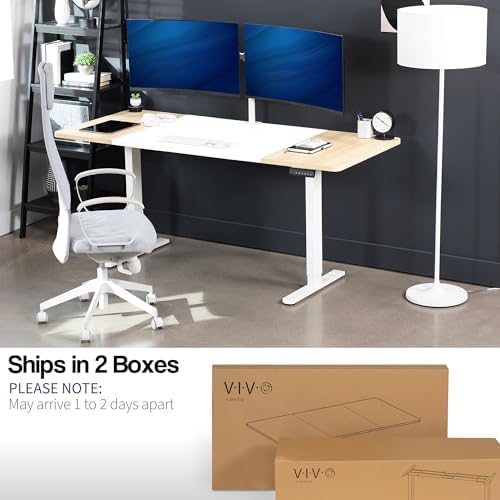 VIVO White/Light Wood 71 x 30 in Standing Desk, DESK-KIT-E2W7WC