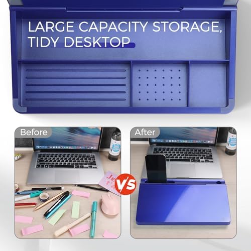TOWON Compact Glass Desktop Whiteboard with Storage 12x7 in, Navy Blue