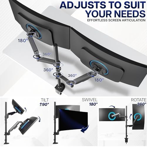 VIVO Dual Monitor Arm Extra Tall Mount for Screens up to 32 inches, Mechanical Height Adjustment, Full Articulating Heavy Duty VESA Stand with Desk C-clamp and Grommet, STAND-V012K