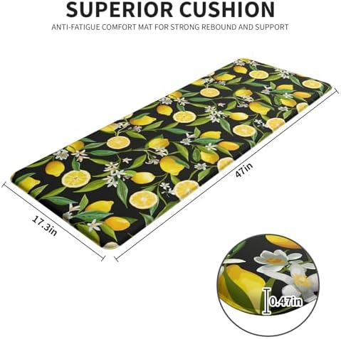 Lemon Kitchen Decor Kitchen Mat, Cushioned Anti Fatigue, Non-Slip