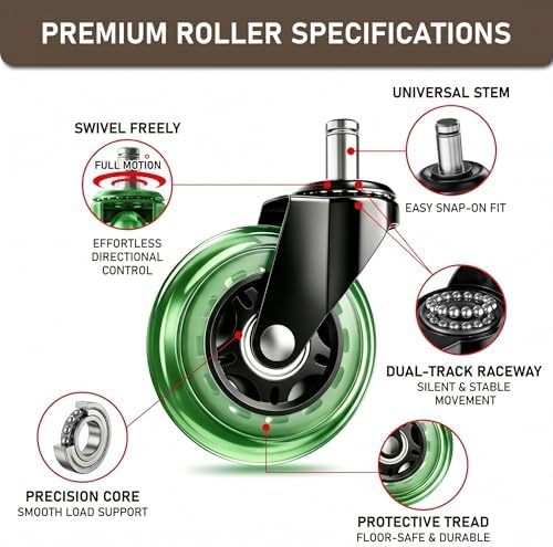 3 Inch Office Chair Wheels, Set of 5 (Green)