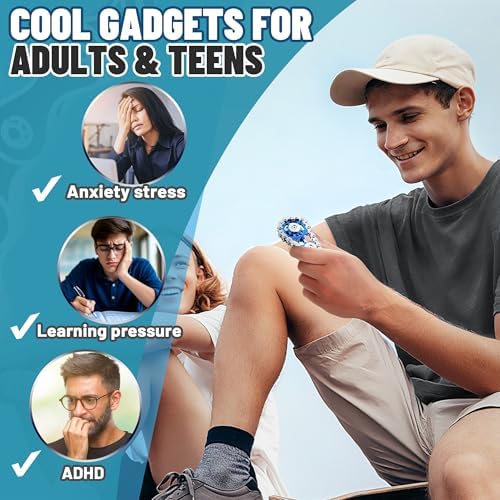 Metal Fidget Spinner Toys for Teens Boys Adults Bike Chain Roller Gadgets ADHD Figette Anxiety Stress Relief Items Quiet Figet Desk Offices EDC Men Easter Basket Stuffer - Blue