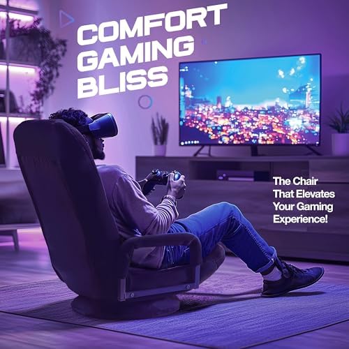 Kids Gaming Chair, Swivel Floor Video Lounger, 6 Positions, Folds to Store