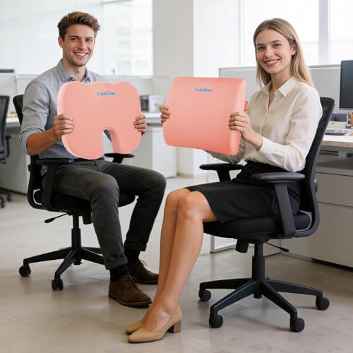 CushZone X-Large Seat Cushion and Lumbar Support Pillow for Office, Pink