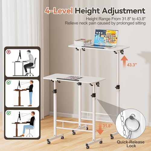32 Inch Adjustable Rolling Standing Desk with Lockable Wheel