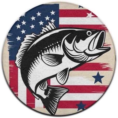 Large Machine Washable Circular Rugs, Home Decor Round Mat for Living Room Sofa Office American Flag Camo Fish