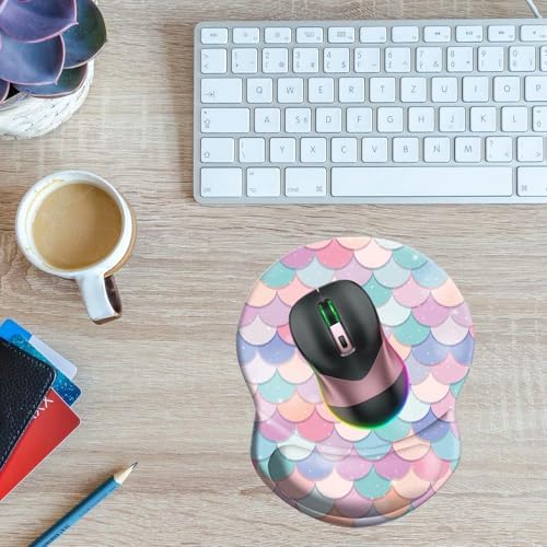 Wrist Support Mouse Pad Anti Slip Rubber Wrist Rest Mousepad 8.75in X7.5in Small Desktop Notebook Mouse Mat for Working and Gaming (Sweet Mermaid Wrist)