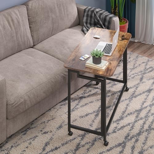 4NM 31.5" Mobile Small Rolling Computer Desk, Folding Laptop Cart Table with Wheels, Portable Office Desk for Small Space Couch Bed - Rustic Brown and Black