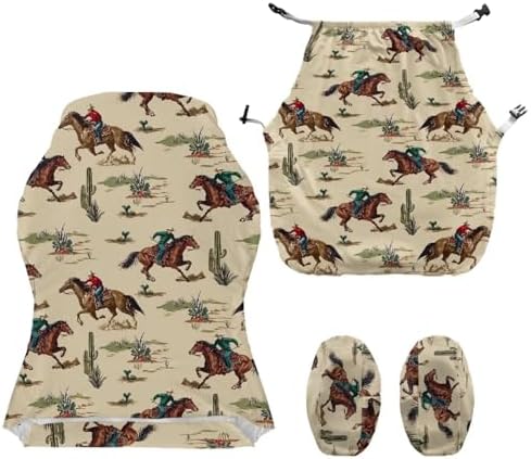 Western Cowboy Print Gaming Chair Cover with Armrest Cover Rustic Style Zippered Slipcover Stain Resistant Universal Swivel Office Desk Chair Protector