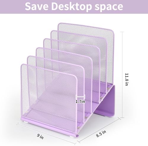 LEKETREE Purple File Organizer for Desk, Desk Organizer with 5-Section Vertical File Rack, File Folder Organizer (Purple)