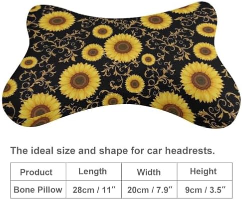 2 Pack Car Headrest Pillow Floral Sunflower Soft Memory Foam Neck Cushion for Neck Pain Relief