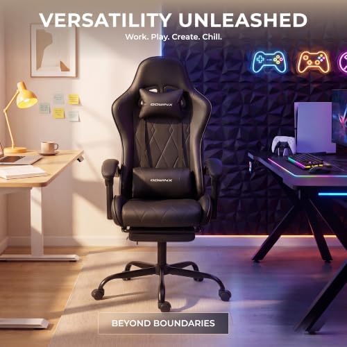Dowinx Gaming Chair with Footrest, Ergonomic Office Chair, Black