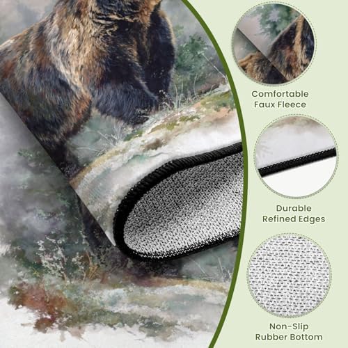 Peaceful Bear by Pine Trees Sunlit Moss Warm Tones Area Rug Outdoor Patio Rug Play Mat Modern Floor Carpet Non-Slip Home Decor Living Room Kids Bedroom Nursery, 9x12 ft