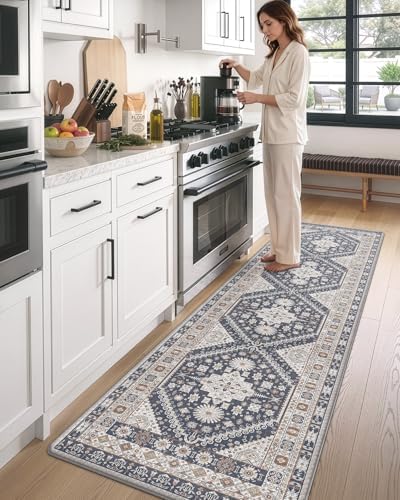 DEXI Kitchen Floor Mats Cushioned Anti Fatigue Runner Rug Large White Grey