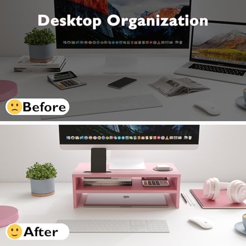 BONTEC Wooden Monitor Stand Riser for Desk, 2-Tier Computer Monitor Stand