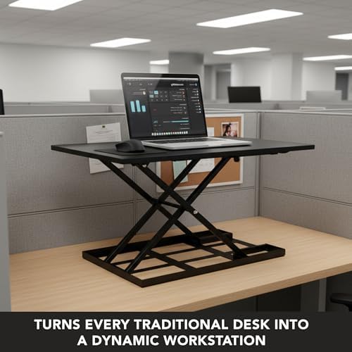 Mount-It! Standing Desk Converter 32" x 22" – Sit Stand Desk Riser with Gas Spring Lift, Slim 2.5" Low Profile, Height Adjustable Desktop Workstation, Preassembled Sit-Stand Solution for Home & Office