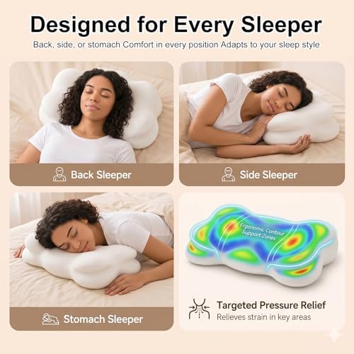 Cloud Sleep Pillow, Upgrade 3.0 Cloud Neck Pillow, Ergonomic Memory Foam Pillow with Adjustable Cervical Support & Cooling Breathable Cover for Side, Stomach Sleepers & Back (Medium-White)