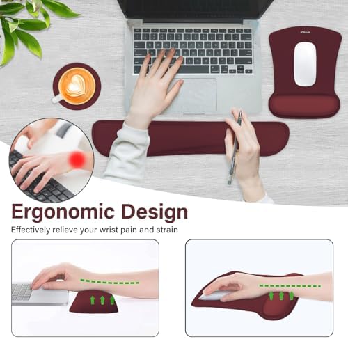 MOSISO Wrist Rest Support for Mouse Pad&Keyboard Set, Wine Red