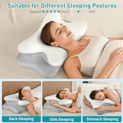 Cervical Neck Pillow for Pain Relief - Ergonomic Side Sleeper Pillow(White)