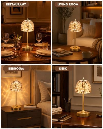 Nusogon Cordless Glass Table Lamp, 5200mAh Small Rechargeable Touch Lamp