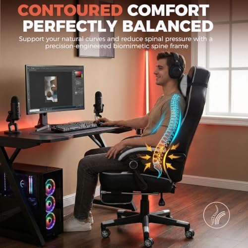 GTPLAYER Gaming Chair with Footrest, 350LBS Big and Tall Office Chair, Ergonomic High Back Lumbar Support and Recliner for Back Pain Relief, White