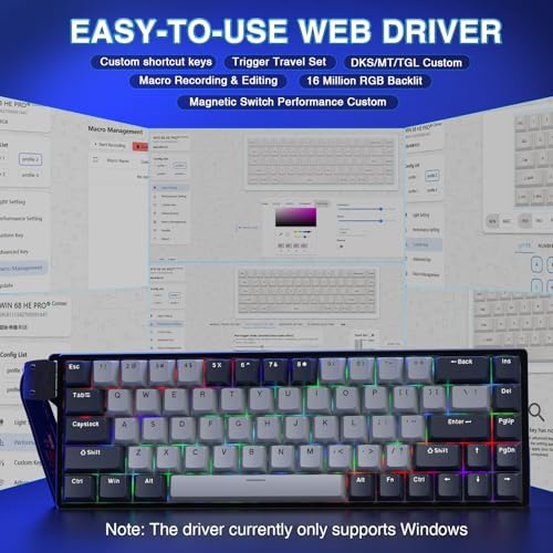AULA WIN68 HE PRO - Hall Effect Gaming Keyboard with Magnetic Switch, Fast Trigger Mode Adjustable Actuation, 8KHz Polling Rate, Wired RGB Backlit Mechanical Gaming Keyboard 60 Percent Compact Design