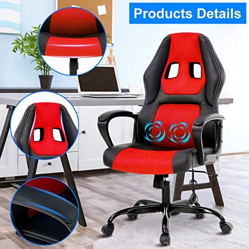 Gaming Chair Computer Chair Office Chair Ergonomic High Back Massage PC Desk Chair with Lumbar Support & Padded Armrest Racing Style Cheap Adjustable Swivel Chair for Women Men Adult, Red