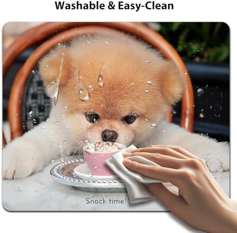 9.5x7.9 Inch Office/Gaming Mouse Pad, Lovely Fluffy Pomeranian Funny Teacup Puppy Pet Snack Time, Cute Anti-Slip Mat for Desk Decor