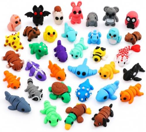 MONJITA 35 pcs Mini 3D Printed Animal Figurines, Flexible Articulated Fidget Toys, Cute Desk Decor, Party Favors, Goodie Bag Stuffers, Gifts for Kids Students Carnival Prizes Rewards (35pcs)