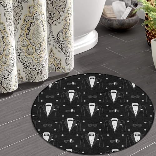 Large Home Decor Mat, Soft Round Yoga Carpet, Non Slip Machine Washable Kitchen Office Circle Rug Black Tuxedo, 36inch
