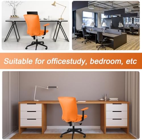 Tallew 4 Pcs Office Chair Covers Set Computer Universal Protective Stretchable Chair Seat Covers Desk Armrest Cover Slipcovers Pads Office Cushion Backrest for Rotating(Regular,Orange)