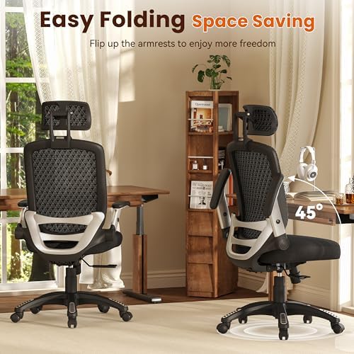 GABRYLLY Ergonomic Office Chair, High Back Home Desk Chair with Flip-Up Arms, 3D Headrest, 90-120° Tilt and Wide Cushion Seat, Big and Tall Computer Chairs for Man Woman, Mesh Chair -Midnight Cloud