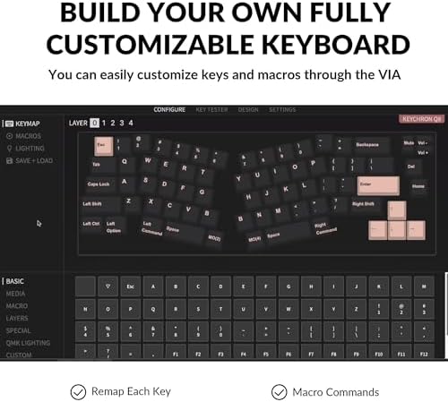 Keychron Q8 Wired Custom Mechanical Keyboard Knob Version, 65% Alice Layout QMK/VIA Programmable with Hot-swappable Gateron G Pro Red Switch Double Gasket Compatible with Mac Windows Linux (Blue)