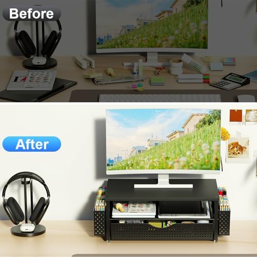 Spacrea Desk Organizers and Accessories, Printer Stand with Storage, Black
