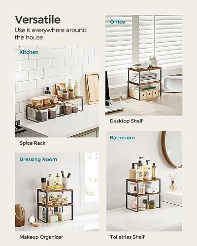 SONGMICS Cabinet Organizer Shelf, Set of 4 Spice Rack, Kitchen Storage