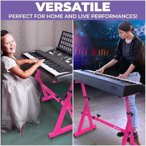 Liquid Stands Piano Keyboard Stand - Z Style Adjustable and Portable Heavy Duty Music Stand for Kids and Adults -Fits 54-88 Key Electric Pianos - Sturdy Musical Keyboard Stand (Pink)