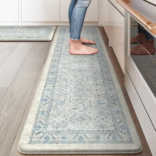 KIMODE Anti Fatigue Kitchen Mat, Boho Distressed Kitchen Rugs Sets of 2